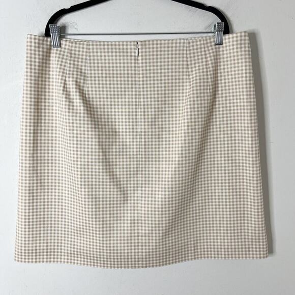 Ann Taylor Women's Mini Skirt Plus Size 16 Tan White Gingham Check Plaid Cotton - Picture 4 of 8